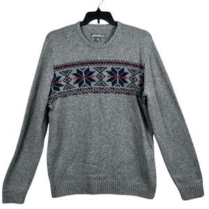 Eddie Bauer‎ Mens Long Sweater Size TXL Grey Nordic Winter Thick Wool Blend